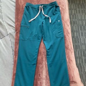 Figs small tall teal with pink drawstring scrubs